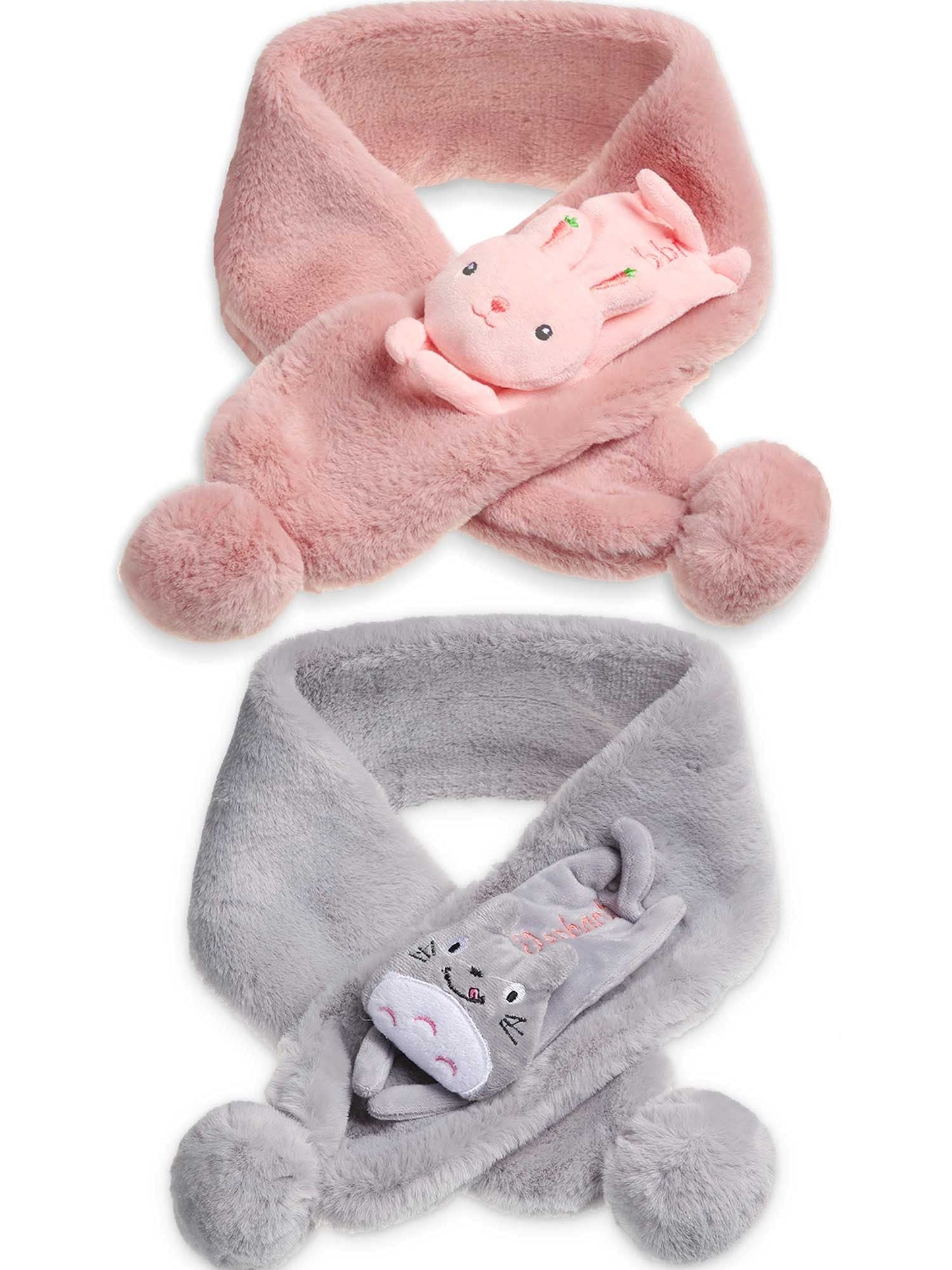 2-Piece Kids Plush Wrap Neck Warmer Winter Scarf - Classic Style Rainbow Ski Scarf for Kids Girls Boys