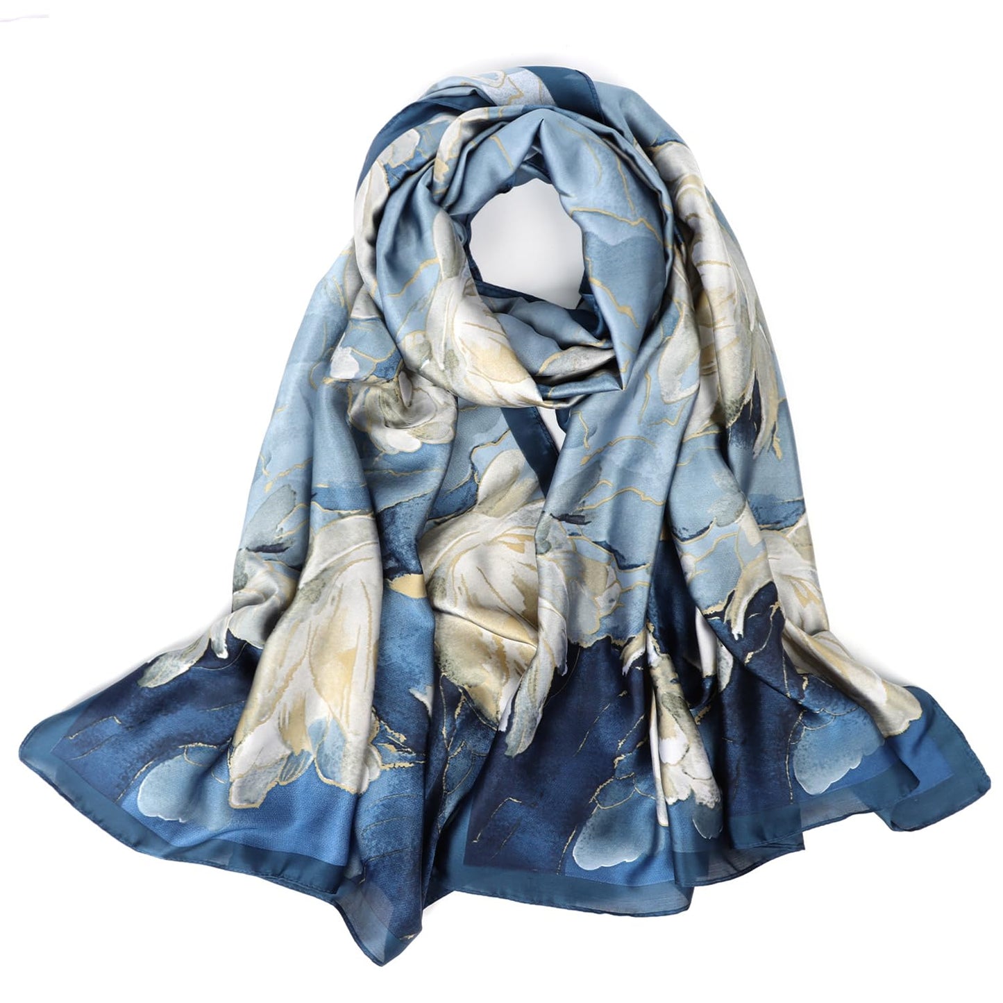 Silk Feeling Long Scarf Fashion Floral Large Scarf Satin Shawl Wraps for Women with Gift Packed