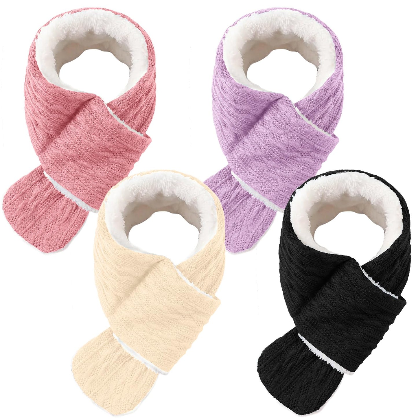 4 Pcs Kids Fleece Scarf Toddler Winter Warm Knitted Scarves for Girls Boys Adjustable 3-6 Unisex Cold Weather Gift