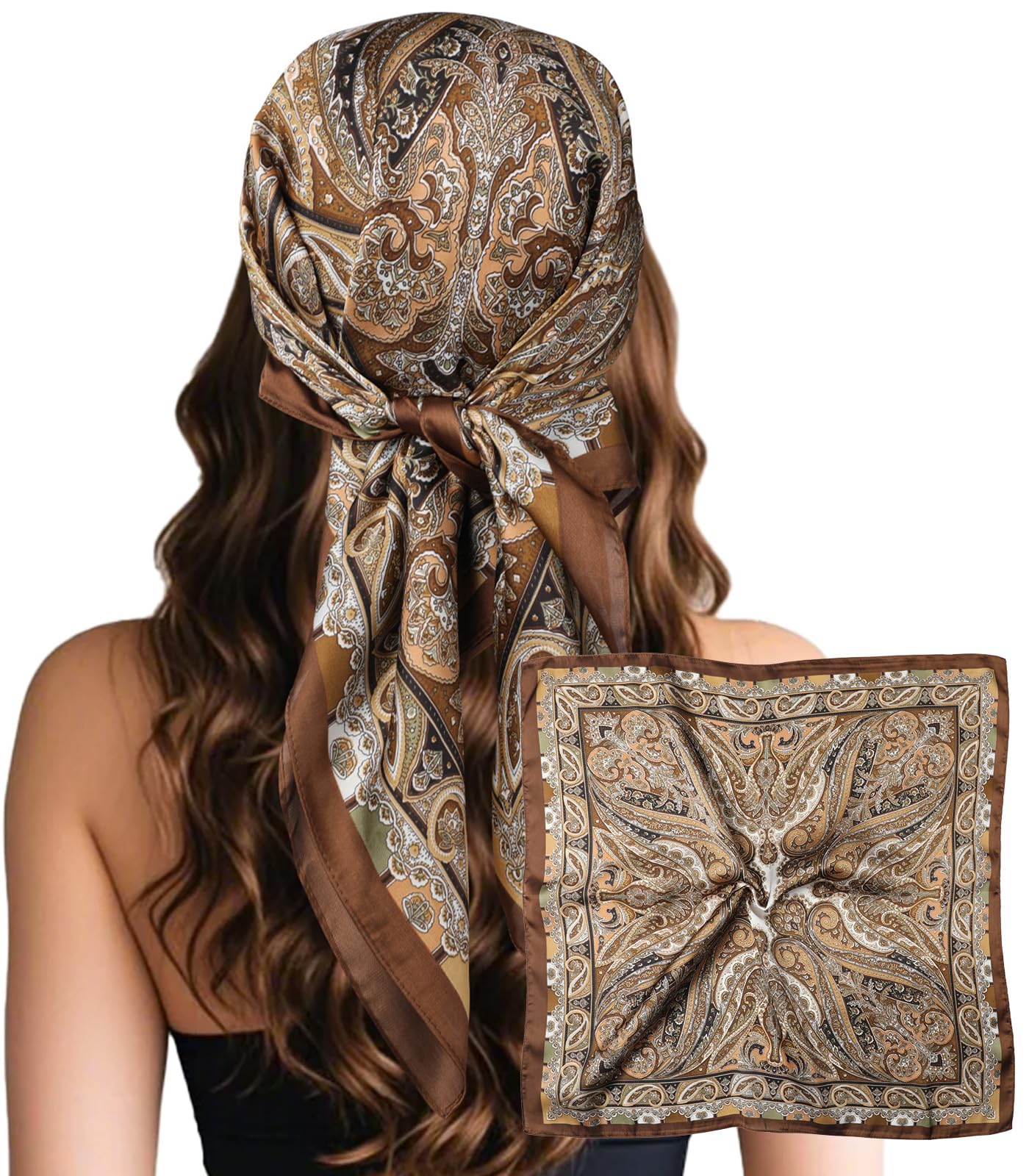 Head Hair Scarf for Women Like Satin Silk Scarf Bandana Hair Wrapping Night Large Square Scarves 27.5in