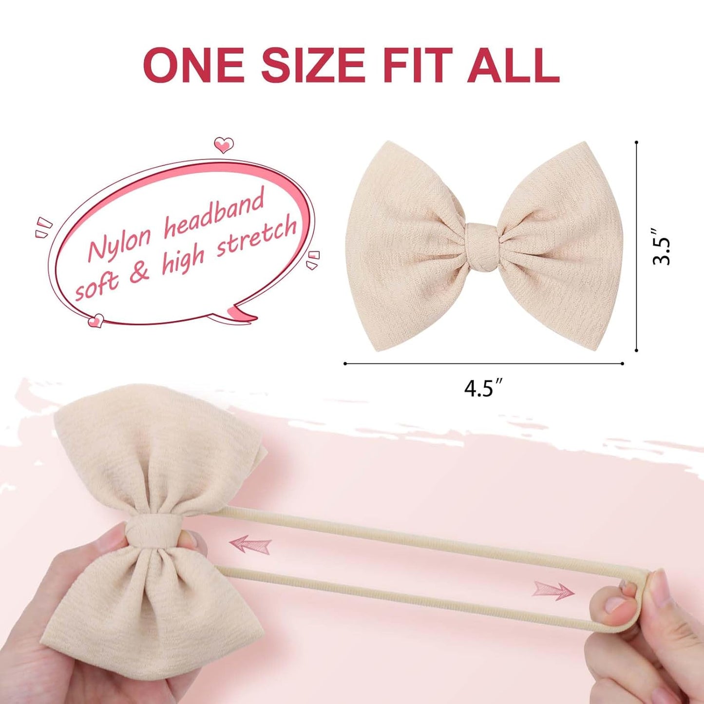3 Pcs Soft Headbands Baby Girls Nylon Headband with Hair Bow Hairbands Hair Accessories for Newborn Infant Toddler Kids
