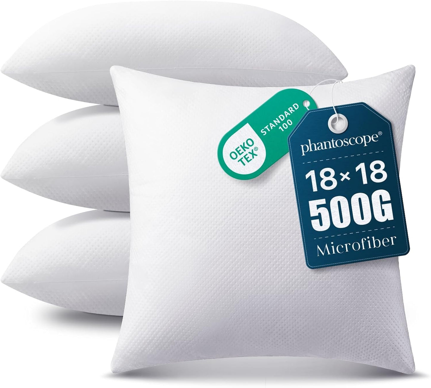 Hypoallergenic 100% Virgin Fiber Square Form Microfiber Throw Pillow Inserts, Couch Bed Pillows 45x45 cm, 18x18 Inch