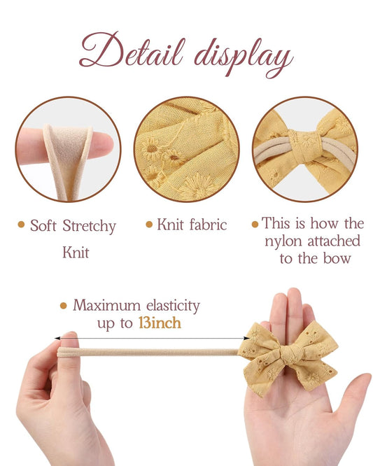 10PCS Baby Girls Headbands Hair Bows Nylon Cotton Linen Hairbands Handmade Hair Accessories for Newborn Infant Toddlers Little Girl and Kids 3.5Inches