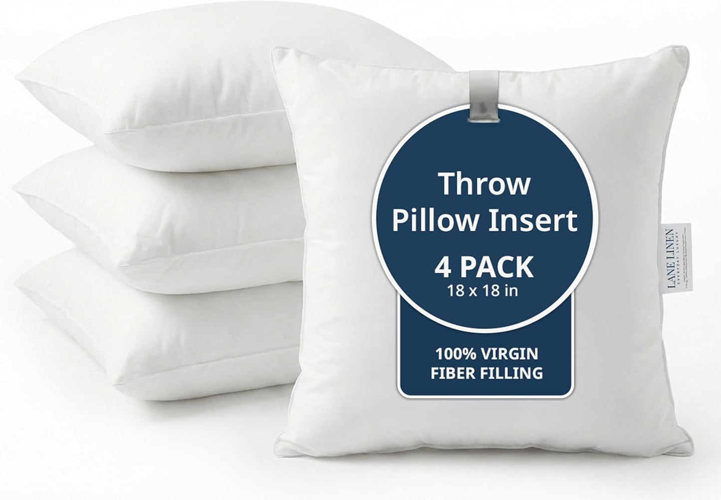 4 Pack 18x18 White Throw Pillow Inserts for Decorative Pillow Covers, Couch Pillows for Living Room, Fluffy Pillows for Bed
