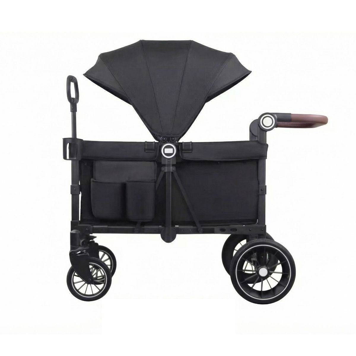 Kinder King All-Terrain Wagon Stroller for 2 Kids with Canopy, Shock-Absorbing Wheels, Leather Handle, Snack Tray & Storage, Black