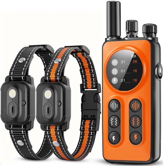 Dog Shock Collar 2 Dogs (10-120Lbs) - 3300ft Dog Training Collar with Remote, Real-time Dual-Channel Control with 3 Training Modes, IPX7 Waterproof E-Collar with Light