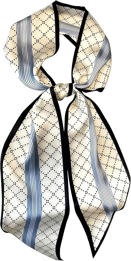 Satin Neck Scarf for Women Printed Hair Scarves Bag Scarfs Fashion Elegant Oblique Angle Design 59in X 5.9in
