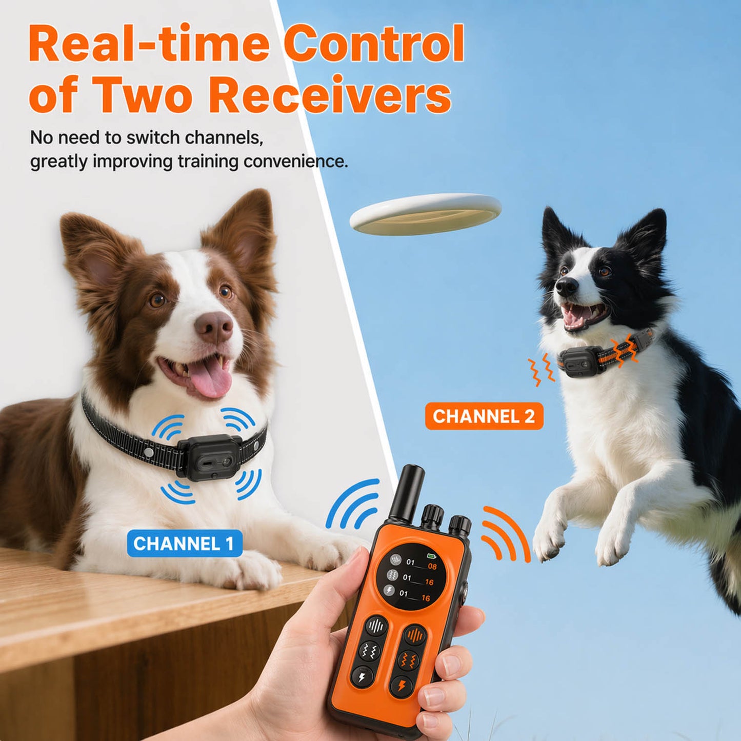 Dog Shock Collar 2 Dogs (10-120Lbs) - 3300ft Dog Training Collar with Remote, Real-time Dual-Channel Control with 3 Training Modes, IPX7 Waterproof E-Collar with Light