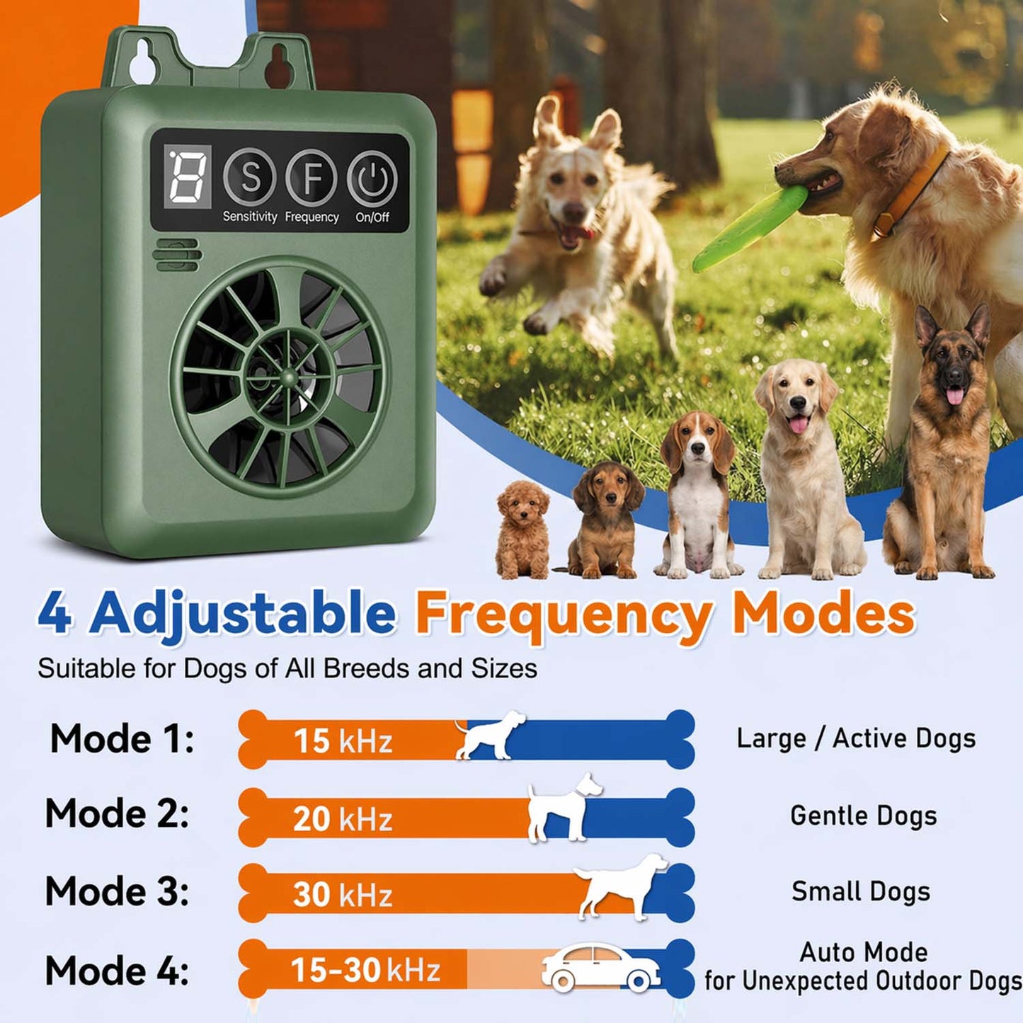 CICPAP Anti Barking Device for Dogs, Automatic Ultrasonic Dog Bark Deterrent with 4 Modes, 50FT Rechargeable Dog Bark Control Device, IPX4 Outdoor Indoor Stop Barking Device for Neighbor Dogs, Green