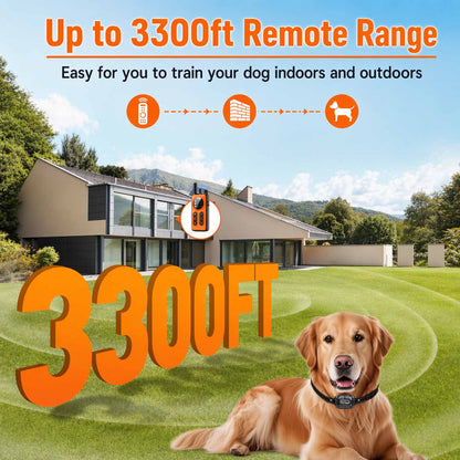Dog Shock Collar 2 Dogs (10-120Lbs) - 3300ft Dog Training Collar with Remote, Real-time Dual-Channel Control with 3 Training Modes, IPX7 Waterproof E-Collar with Light