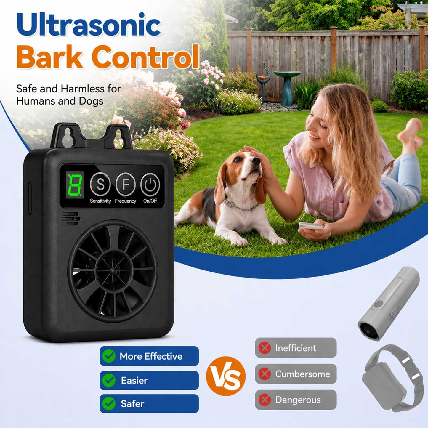 CICPAP Anti Barking Device for Dogs, Automatic Ultrasonic Dog Bark Deterrent with 4 Modes, 50FT Rechargeable Dog Bark Control Device, IPX4 Outdoor Indoor Stop Barking Device for Neighbor Dogs, Black