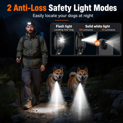 Dog Shock Collar 2 Dogs (10-120Lbs) - 3300ft Dog Training Collar with Remote, Real-time Dual-Channel Control with 3 Training Modes, IPX7 Waterproof E-Collar with Light