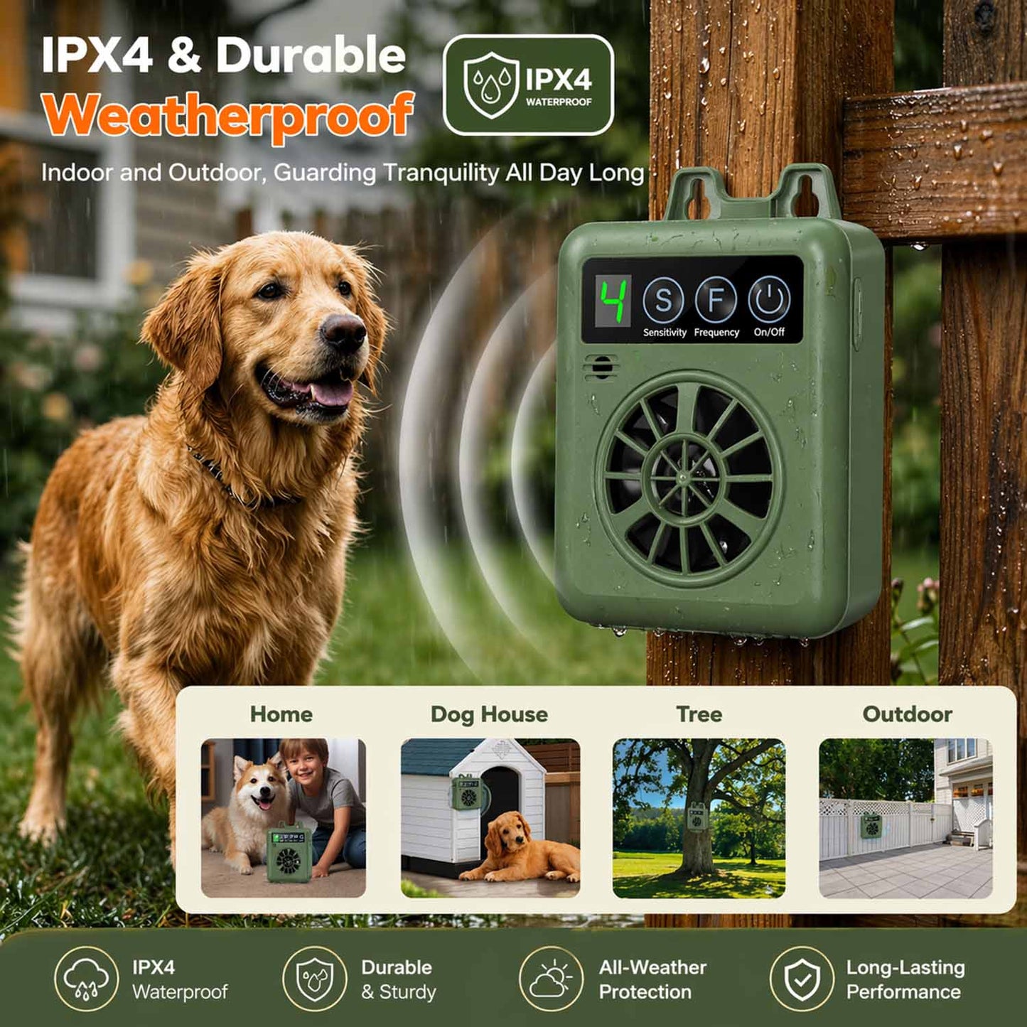 CICPAP Anti Barking Device for Dogs, Automatic Ultrasonic Dog Bark Deterrent with 4 Modes, 50FT Rechargeable Dog Bark Control Device, IPX4 Outdoor Indoor Stop Barking Device for Neighbor Dogs, Green