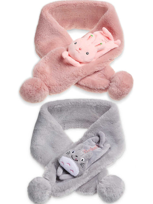 2-Piece Kids Plush Wrap Neck Warmer Winter Scarf - Classic Style Rainbow Ski Scarf for Kids Girls Boys