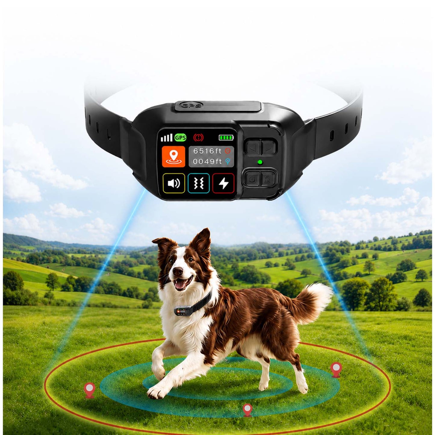 CICPAP GPS Wireless Dog Fence System, 49-6500 FT Circular and Custom-Shape Boundary, No Subscription, IP67 Waterproof Rechargeable Electric Fence Collar for 15-110 lb Dogs
