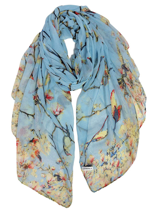Scarfs for Women Lightweight Floral Birds Print Cotton Scarves and Wraps for Summer Shawl Boho Scarf Travel