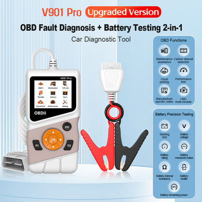 2-in-1 CICPAP OBD2 Scanner and 12V Battery Tester, Check Engine Code Reader with Live Data, I/M Readiness, DTC Lookup, Cranking & Charging System Test for 1996+ OBDII Cars & Motorcycles