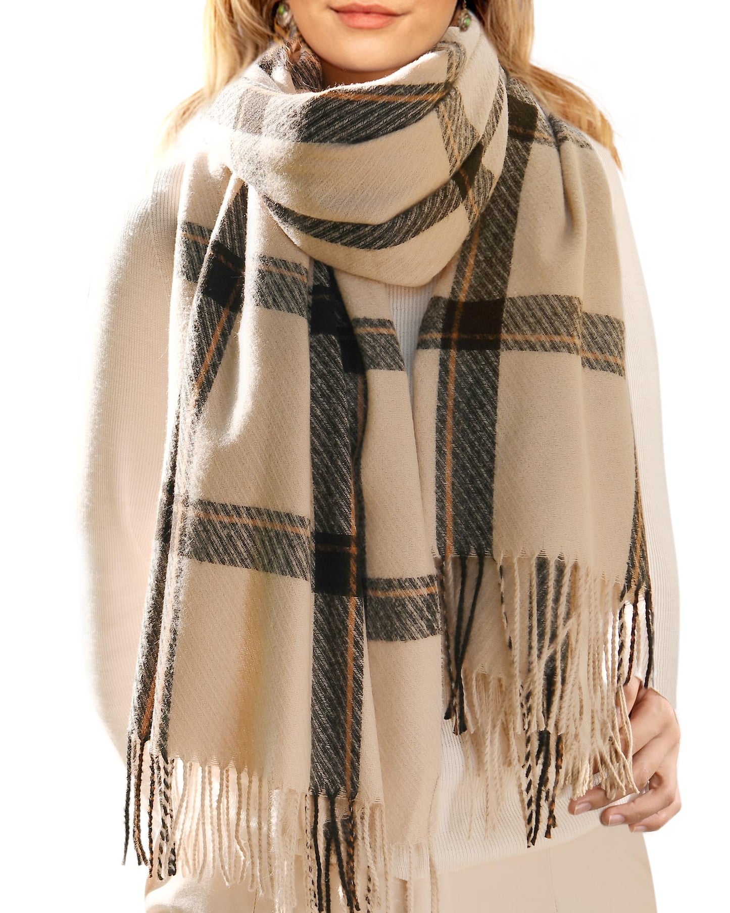 Winter Scarf for Women Shawl Soft Tassel Plaid Large Oversized Scarves Wraps