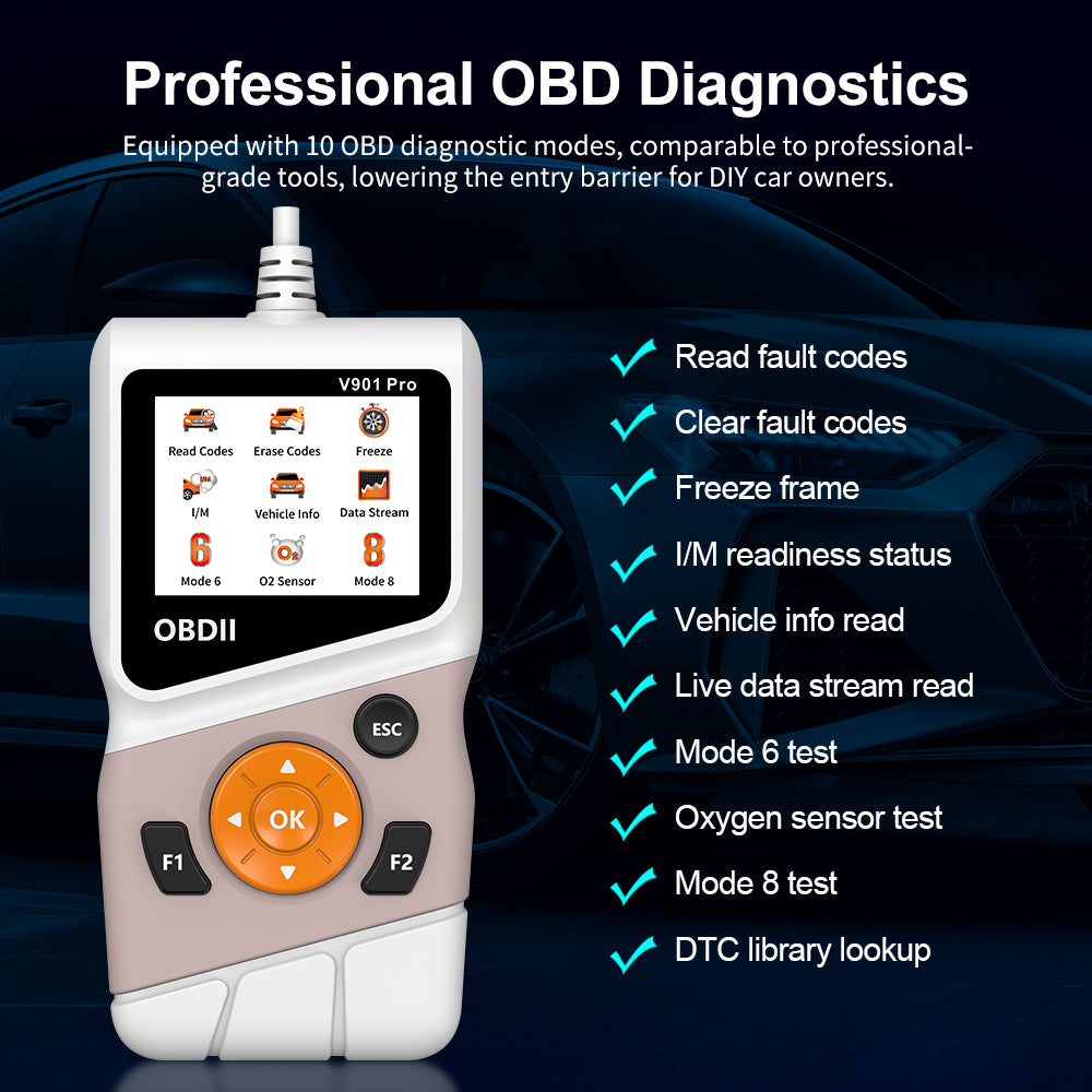 2-in-1 CICPAP OBD2 Scanner and 12V Battery Tester, Check Engine Code Reader with Live Data, I/M Readiness, DTC Lookup, Cranking & Charging System Test for 1996+ OBDII Cars & Motorcycles
