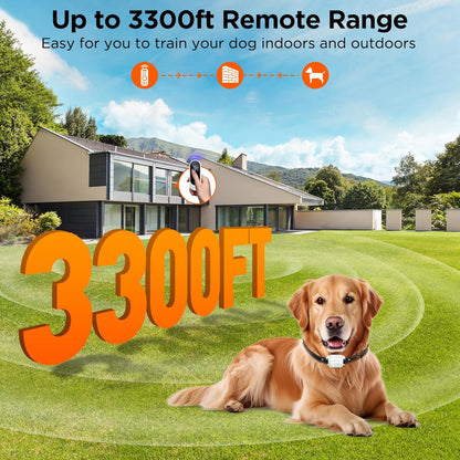 Dog Training Collar with Remote, 3300ft Range Shock Collar for Small, Medium, Large Dogs (8–120 lbs), IPX7 Waterproof, Rechargeable, with Beep, Vibration, Safe Shock & Light Modes