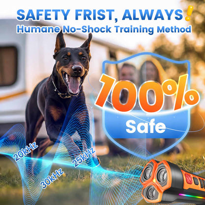 CICPAP Dog Bark Deterrent Device, 55FT 3X Sonic Heads Ultrasonic Anti Barking Device for Dogs, Rechargeable No-Shock Bark Control Training Tool with Flashlight, Indoor Outdoor