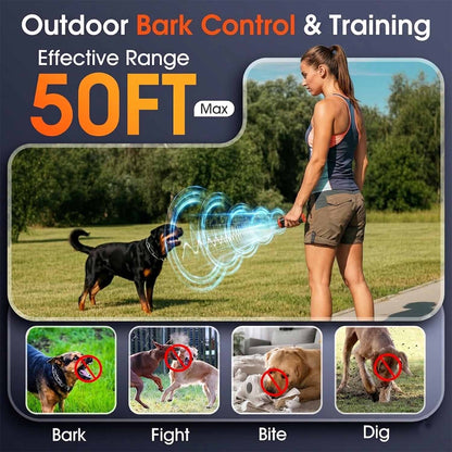 CICPAP Dog Bark Deterrent Device, 3 Sonic Heads Ultrasonic Anti Barking Device for Dogs, 50FT Range Rechargeable No Shock Dog Training Tool with Flashlight, Indoor Outdoor Bark Control