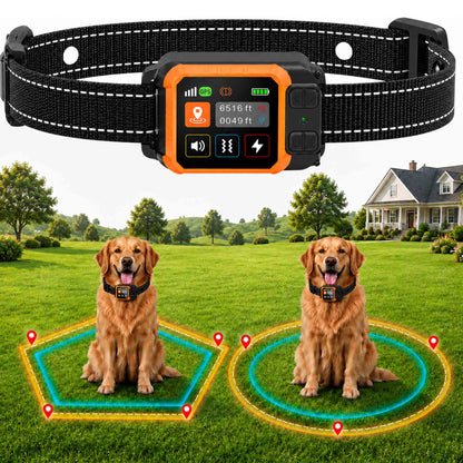 CICPAP GPS Wireless Dog Fence, Portable Custom and Circular Boundary System, 49-6500 FT Range, No Subscription, IP67 Waterproof Rechargeable Collar for 15-110 lb Dogs