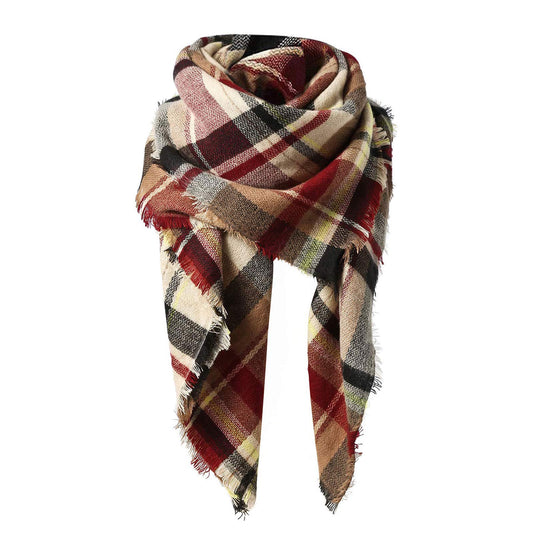 Trends Womens Fall Winter Scarf Plaid Tassel Soft Warm Blanket Scarves Womens Shawl Wraps
