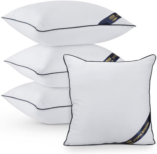 Bedding Throw Pillow Inserts (Pack of 4, White), 18 x 18 Inches Decorative Indoor Pillows for Sofa, Bed, Couch, Cushion Sham Stuffer