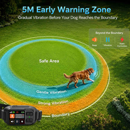 CICPAP GPS Wireless Dog Fence System, 49-6500 FT Circular and Custom-Shape Boundary, No Subscription, IP67 Waterproof Rechargeable Electric Fence Collar for 15-110 lb Dogs