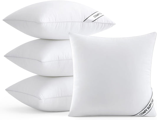18x18 Inch Pillows Inserts, Pack of 4 Down Alternative Virgin Filling Comfy Support Throw Pillows for Sofa Couch Bed