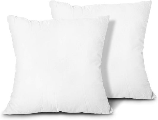 Throw Pillow Inserts, Set of 2 Lightweight Down Alternative Polyester Pillow, Couch Cushion, Sham Stuffer, Machine Washable. (White, 18x18)