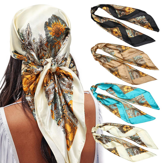 35¡± Satin Large Square Head Scarves - 4PCS Silk Like Neck Scarf Hair Sleeping Wraps Satin Silk Scarfs for Women