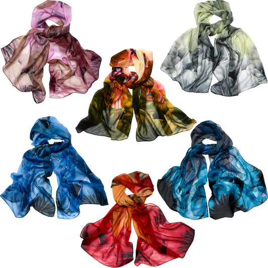 6 Pcs Scarves for Women Lightweight Summer Floral Print Pattern Scarf for Women Dressy Long Thin Scarf Shawl