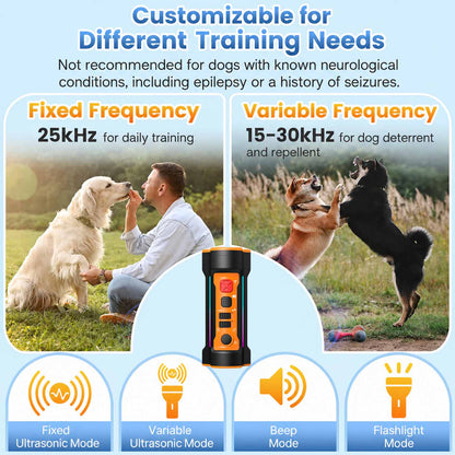 CICPAP Dog Bark Deterrent Device, 55FT 3X Sonic Heads Ultrasonic Anti Barking Device for Dogs, Rechargeable No-Shock Bark Control Training Tool with Flashlight, Indoor Outdoor