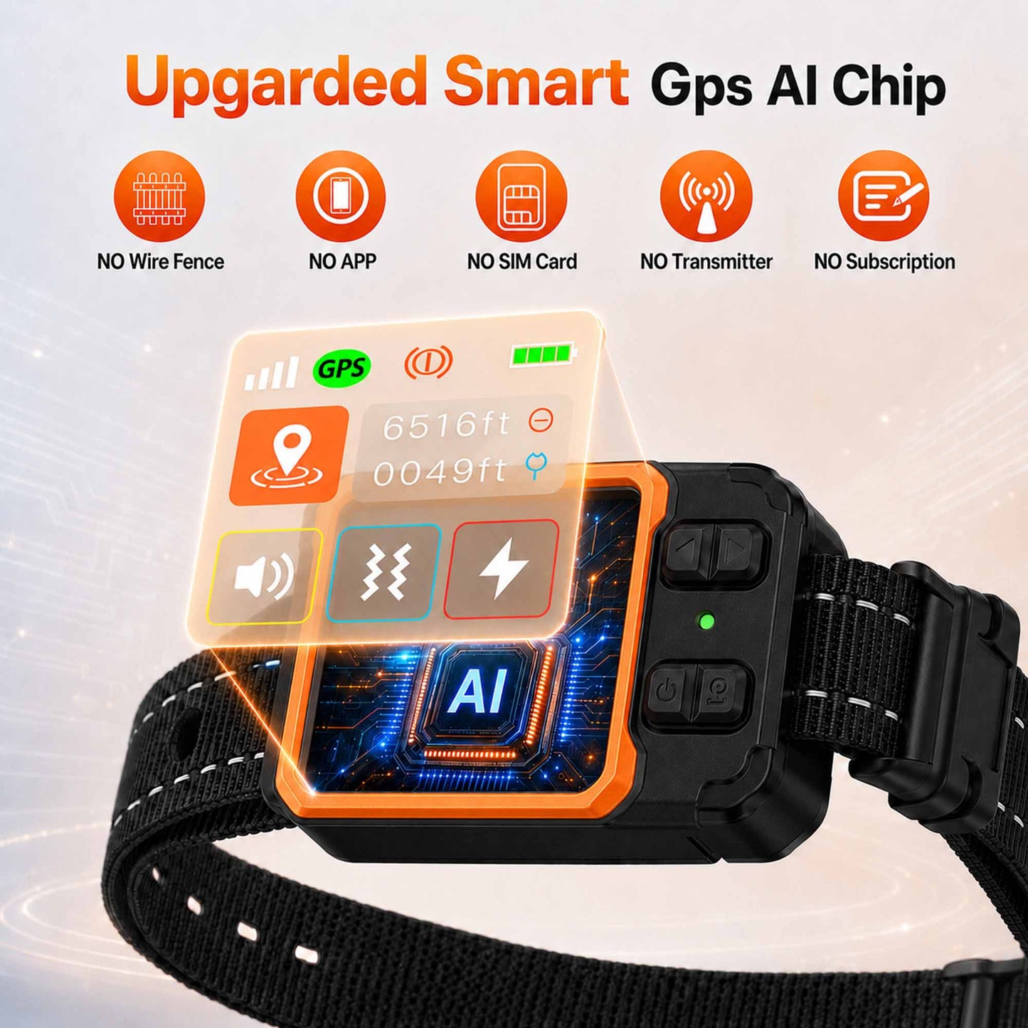 CICPAP GPS Wireless Dog Fence, Portable Custom and Circular Boundary System, 49-6500 FT Range, No Subscription, IP67 Waterproof Rechargeable Collar for 15-110 lb Dogs