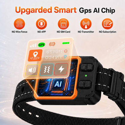 CICPAP GPS Wireless Dog Fence, Portable Custom and Circular Boundary System, 49-6500 FT Range, No Subscription, IP67 Waterproof Rechargeable Collar for 15-110 lb Dogs