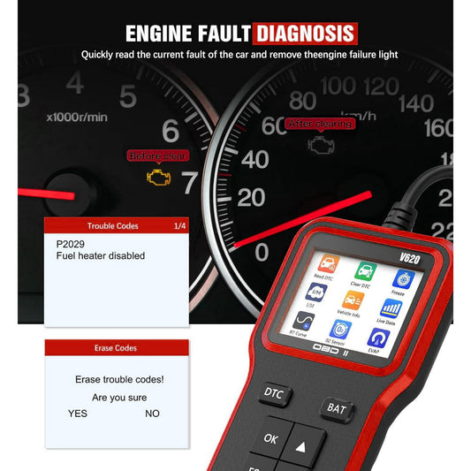 OBD2 Scanner with Upgrade Battery Tester - Diagnostic Tool for Cars That Check Engine Light & Emissions Readiness Read and Clears Vehicle Error Codes for All OBD II Protocol Vehicles Since 1996
