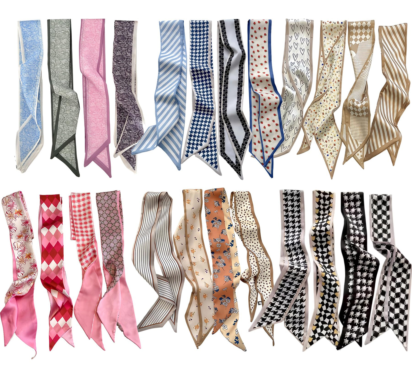 24PCS Fashion Scarves for Women Multifunctional Neck Scarves Purse Scarf Headbands for Bags Hair Accessories