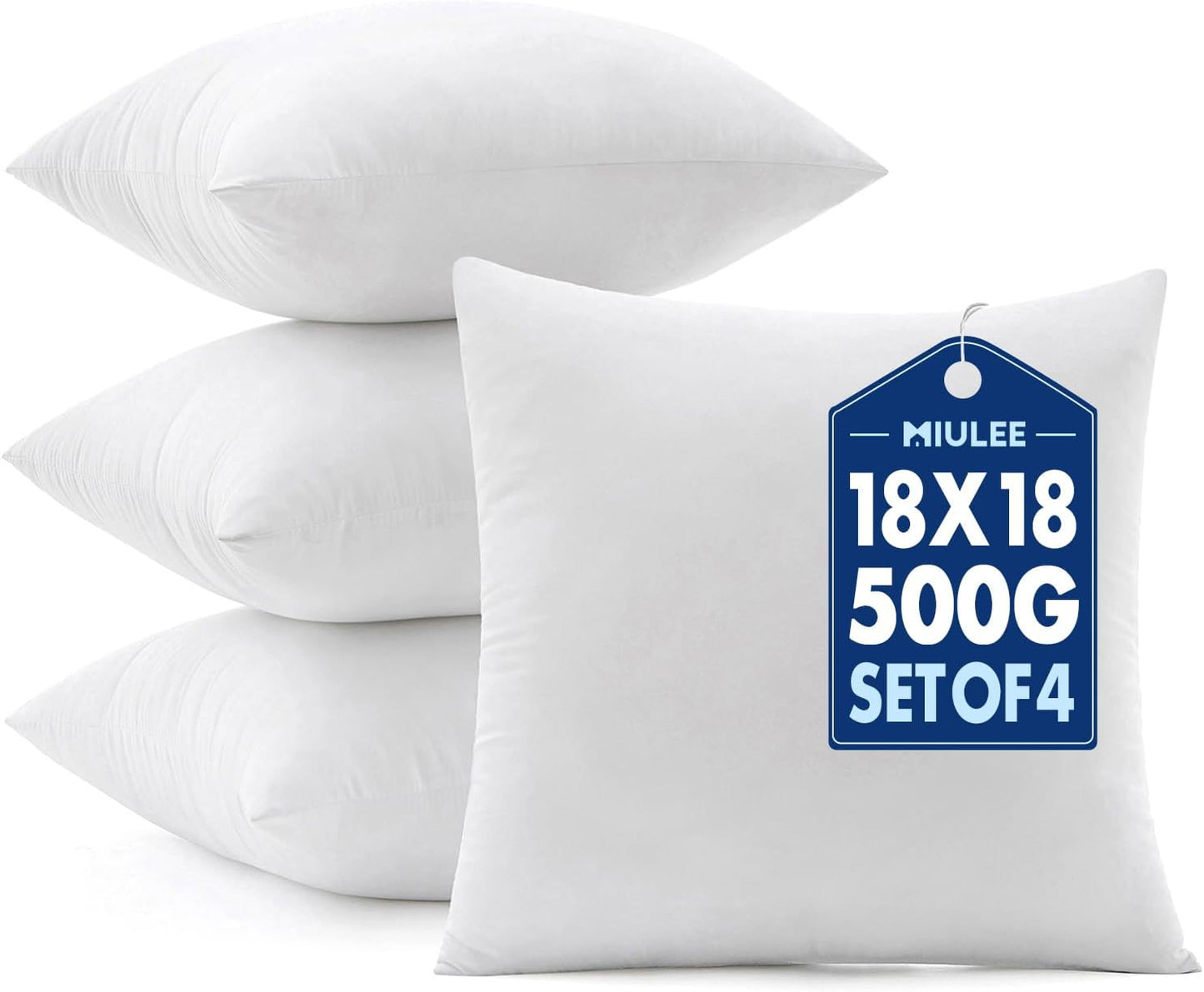 Pillows Inserts, Pack of 4 18x18 Inch 100% Virgin Microfiber Filling Throw Pillows for Bed Couch Sofa