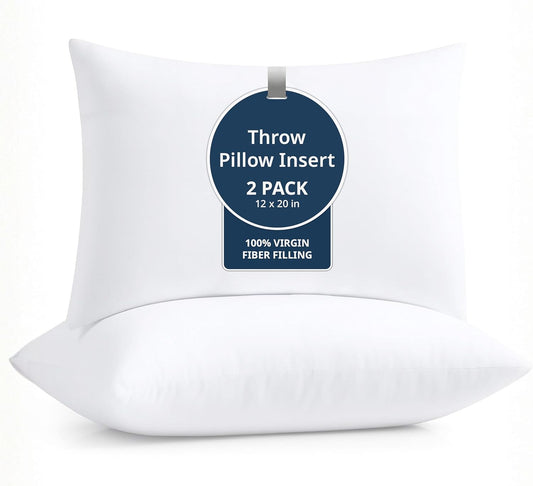 12x20 Pillow Insert - Pack of 2 White Decorative Pillows for Sofa Bed, Fluffy Pillow Inserts for Cushion Covers, Bed, Couch Pillows for Living Room