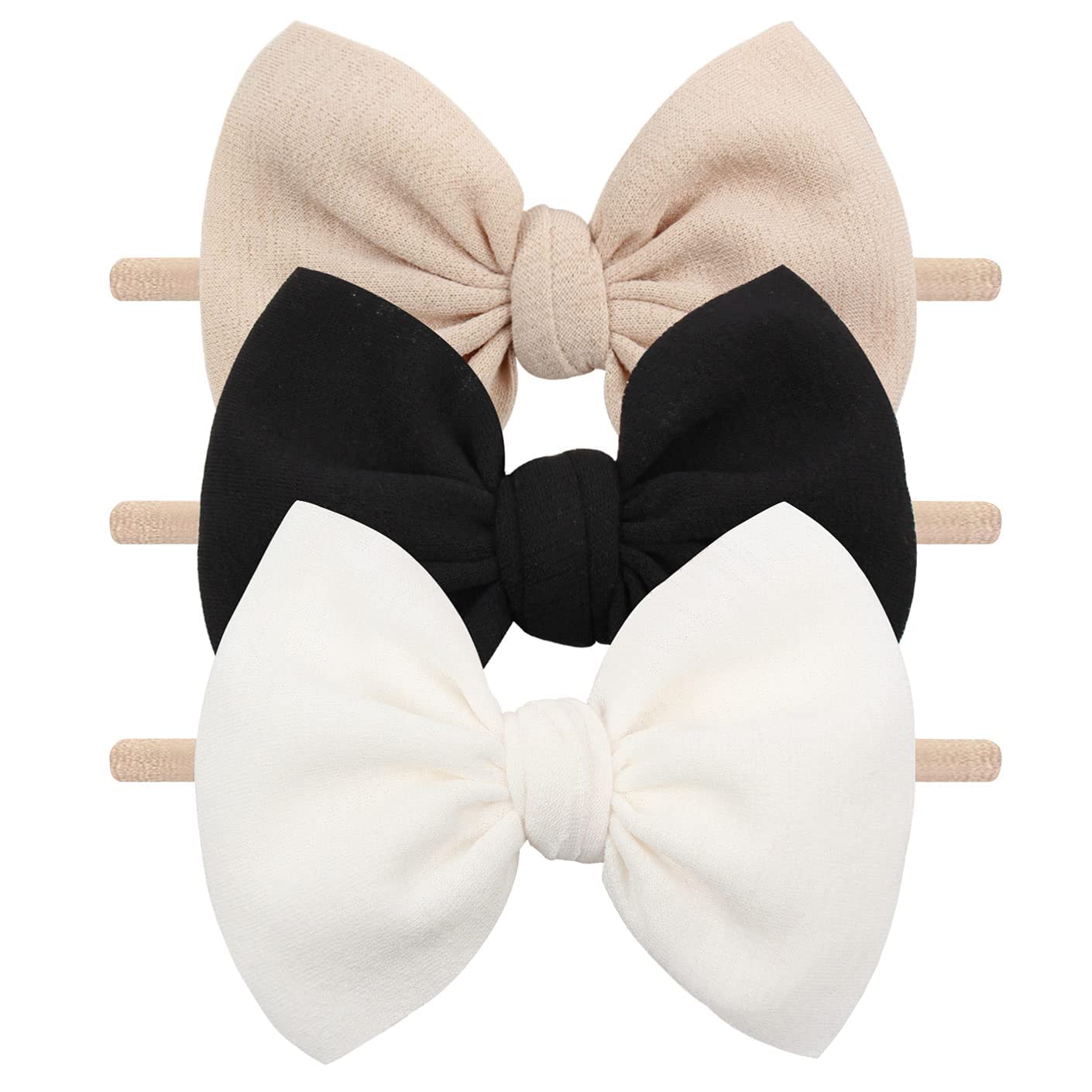 3 Pcs Soft Headbands Baby Girls Nylon Headband with Hair Bow Hairbands Hair Accessories for Newborn Infant Toddler Kids