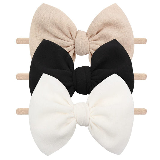 3 Pcs Soft Headbands Baby Girls Nylon Headband with Hair Bow Hairbands Hair Accessories for Newborn Infant Toddler Kids