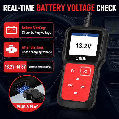 OBD2 Scanner Diagnostic Tool, Check Engine Code Reader with Battery Voltage Test, Live Data, I/M Readiness for 1996+ Vehicles