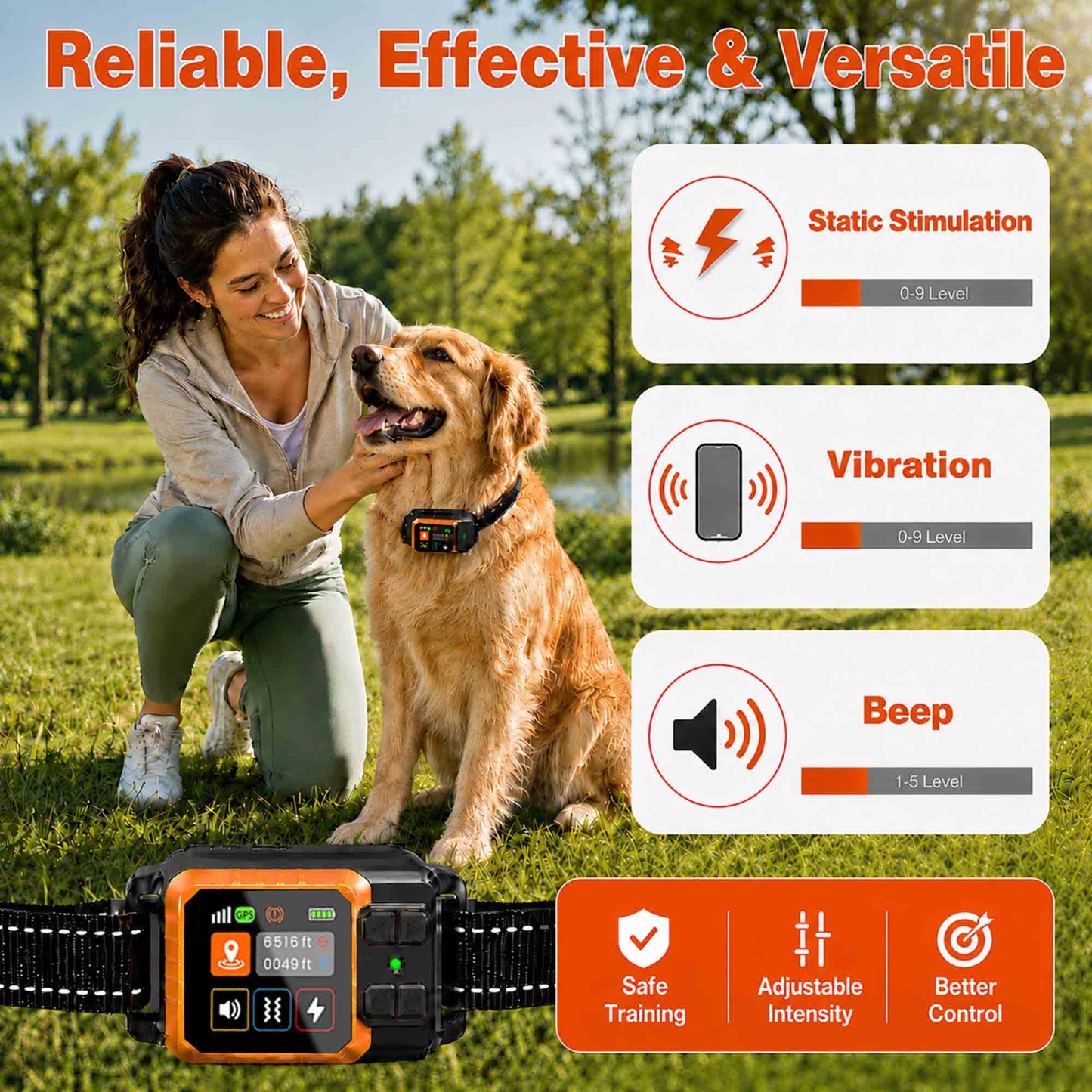 CICPAP GPS Wireless Dog Fence, Portable Custom and Circular Boundary System, 49-6500 FT Range, No Subscription, IP67 Waterproof Rechargeable Collar for 15-110 lb Dogs