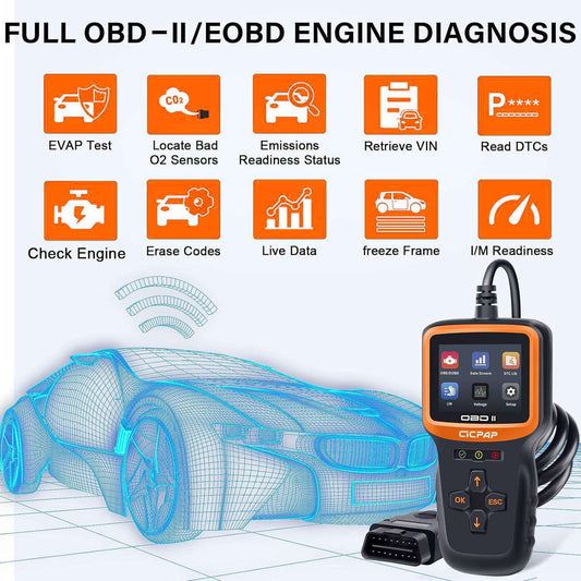 CICPAP OBD2 Scanner Color Screen and Live Data, Check Engine Code Reader with Reset, Plug & Play Upgraded Indicator Light, Test Voltage/EVAP/O2 Sensor, Diagnostic Scan Tool for All Cars Since 1996