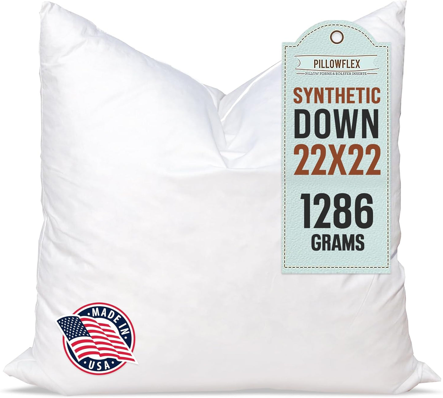 Pillowflex Synthetic Down Pillow Insert - 22*22 Down Alternative, Ultra Soft Large Square Throw Pillow, Couch Sham, Bed Sleeping - 1 Decorative Accent Form