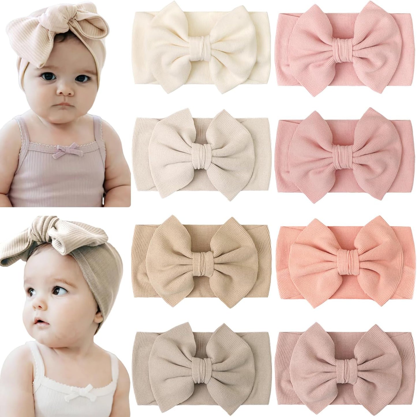 8 Colors Super Stretchy Soft Knot Baby Girl Headbands with Hair Bows Nylon Head Wrap For Newborn Baby Girls Infants Toddlers Kids