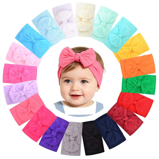 20pcs Baby Girls Nylon Headbands Turban Hair Bows Hair Band Elastic Hair Accessories for Kids Toddlers Infants Newborn