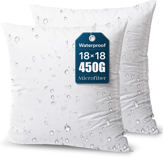 Pillow Inserts - Pack of 2 Square Form Water Resistant Polyester Throw Pillows, Couch Sham Cushion Stuffer, 18 X 18 inches